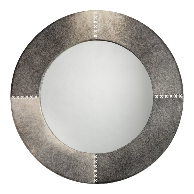 Jamie Young Co Round Traditional Glass Cross Stitch Mirror in Gray