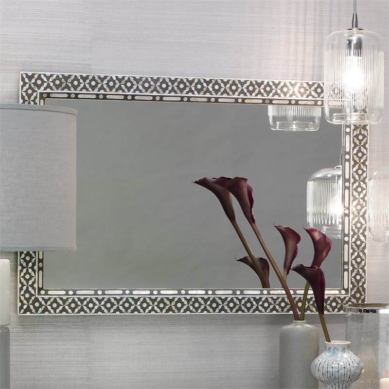 Jamie Young Co Evelyn Rectangle Mop & Glass Mirror in Black/Mother of Pearl
