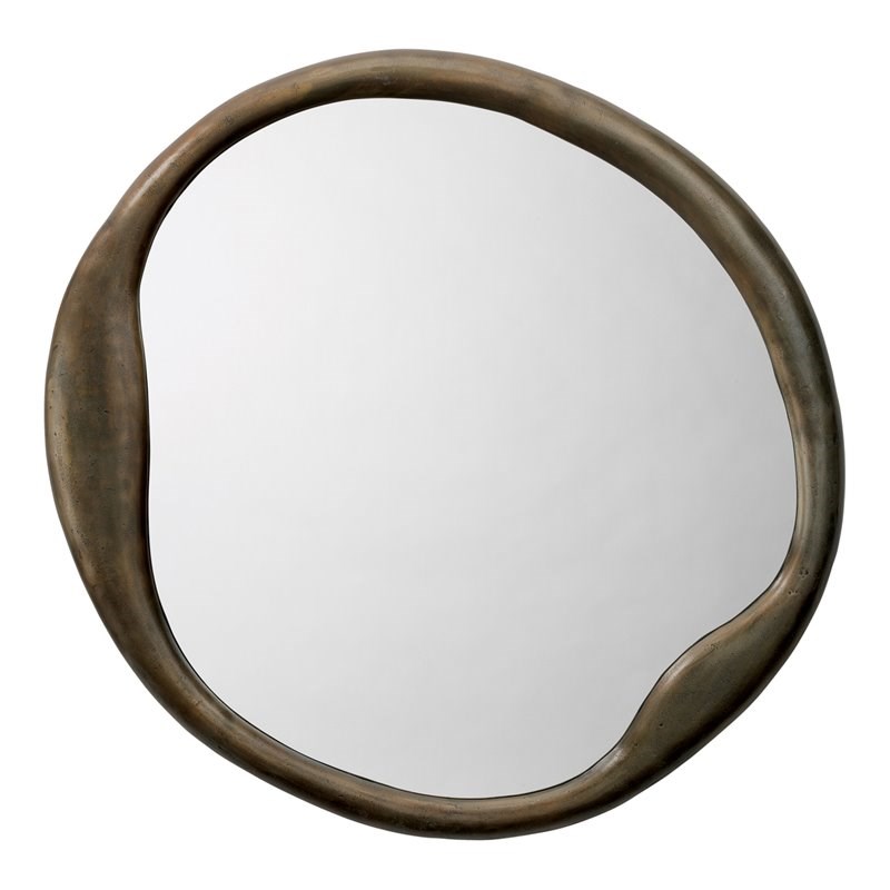 Jamie Young Co Organic Round Contemporary Metal Mirror in Antique Brass
