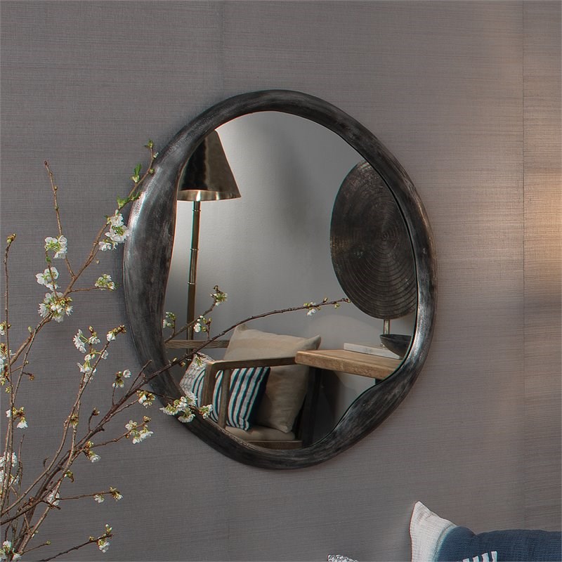 Jamie Young Co Organic Round Contemporary Metal Mirror in Black