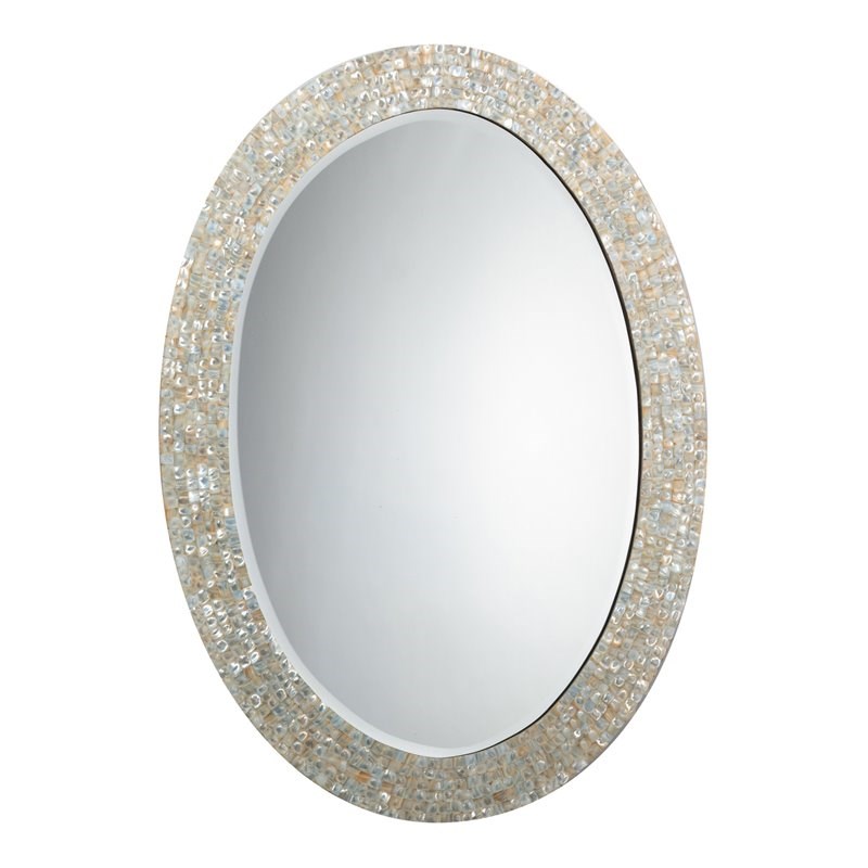 Jamie Young Co Large Oval Coastal Mop & Glass Mirror in White/Mother of Pearl