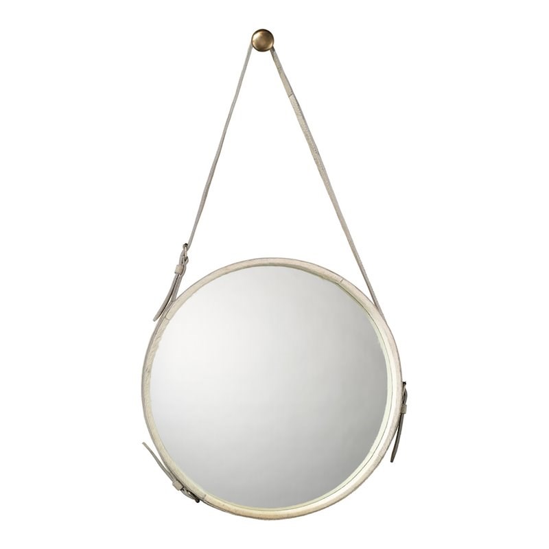 Jamie Young Co Large Round Traditional Hide and Glass Mirror in White