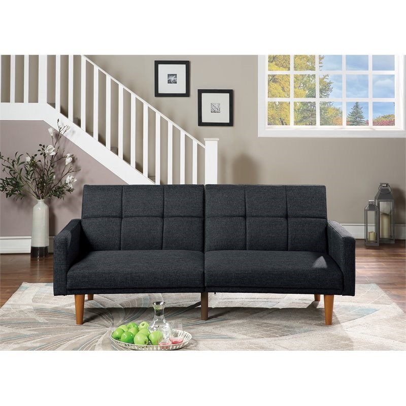Simple Relax Adjustable Modern Linen-Like Fabric & Wood Legs Sofa in Black