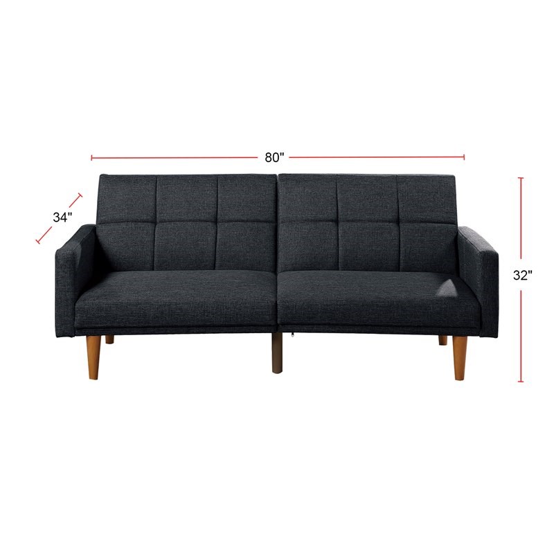 Simple Relax Adjustable Modern Linen-Like Fabric & Wood Legs Sofa in Black
