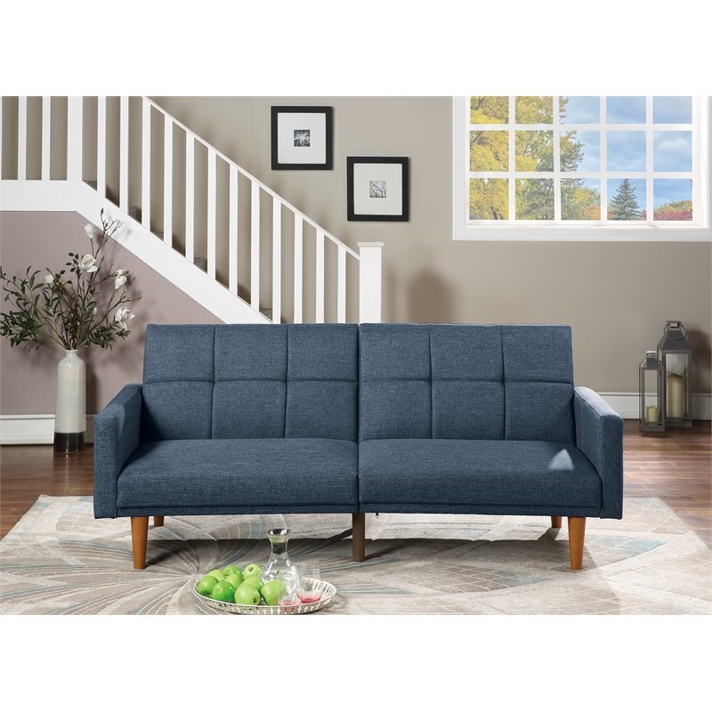 Simple Relax Adjustable Modern Linen-Like Fabric & Wood Legs Sofa in Navy