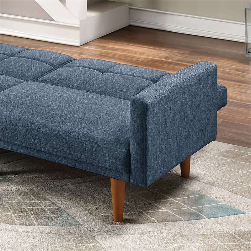 Simple Relax Adjustable Modern Linen-Like Fabric & Wood Legs Sofa in Navy