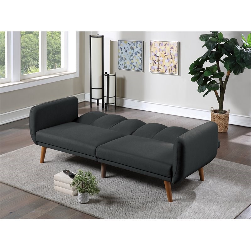 Simple Relax Adjustable Modern Polyfiber Fabric & Wood Legs Sofa in Black