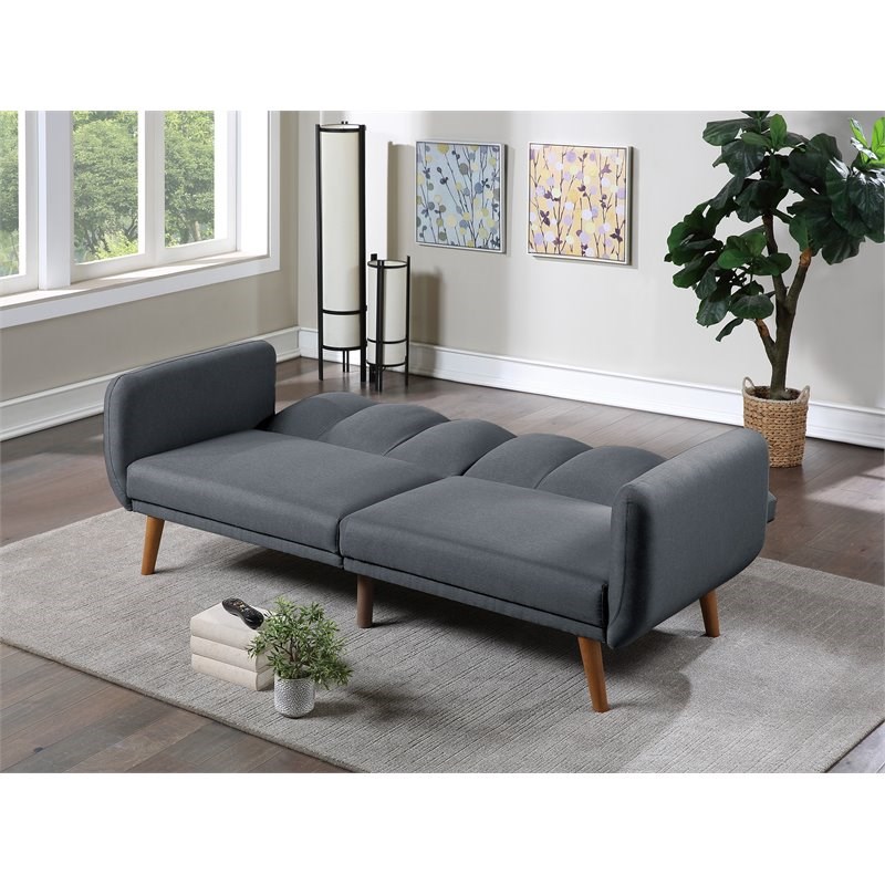 Simple Relax Adjustable Modern Polyfiber Fabric & Wood Legs Sofa in Blue Gray