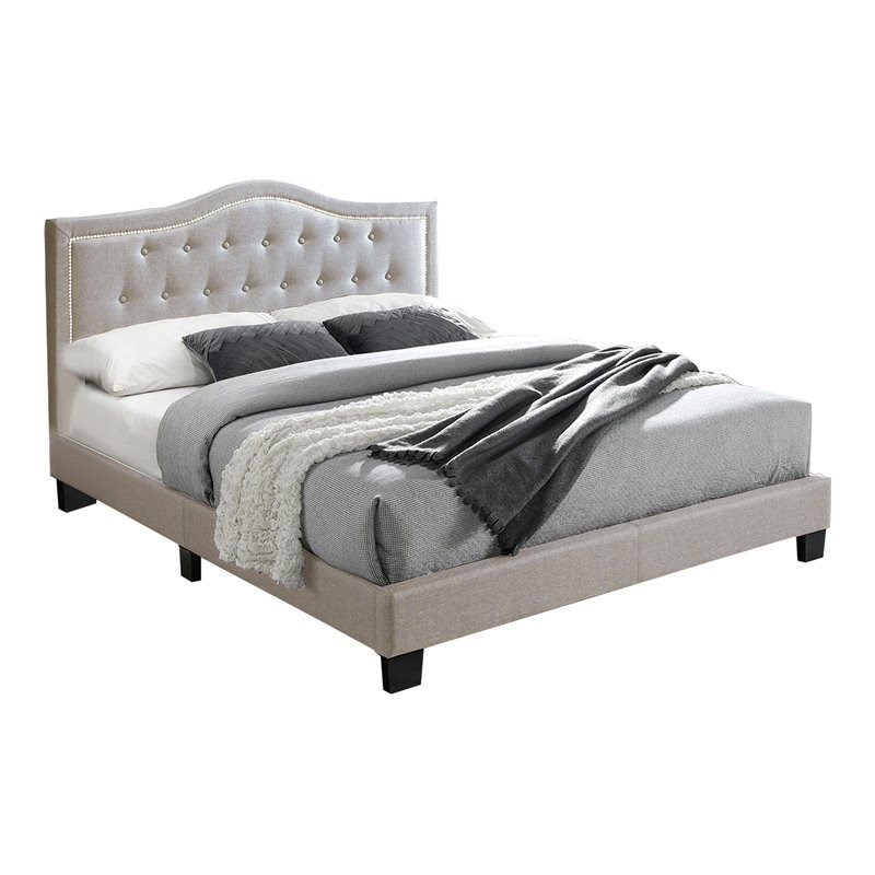 Simple Relax Fully Fabric Upholstered Bed Ivory Queen