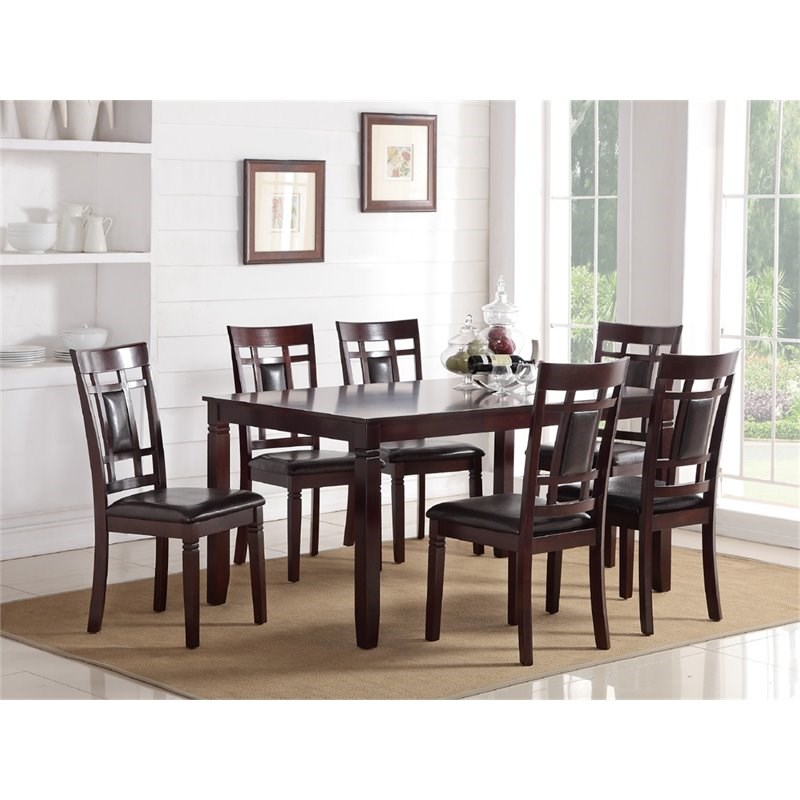 Simple Relax 7-Piece Rubber Wood & Faux Leather Dining Set in Espresso