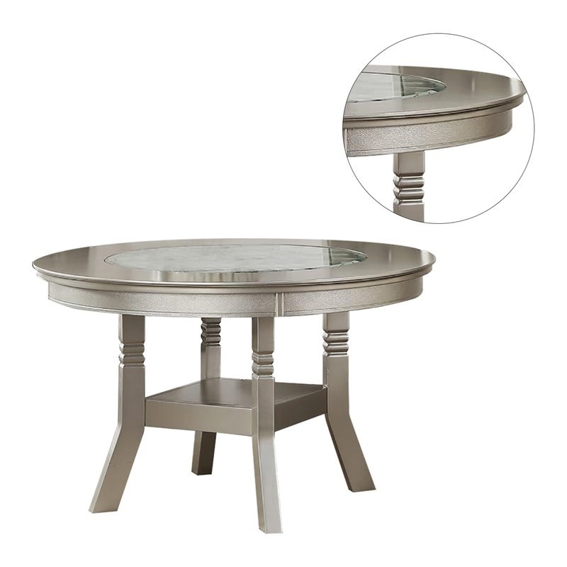 Simple Relax Round MDF & Glass Inserted Top Dining Table in Antique Silver