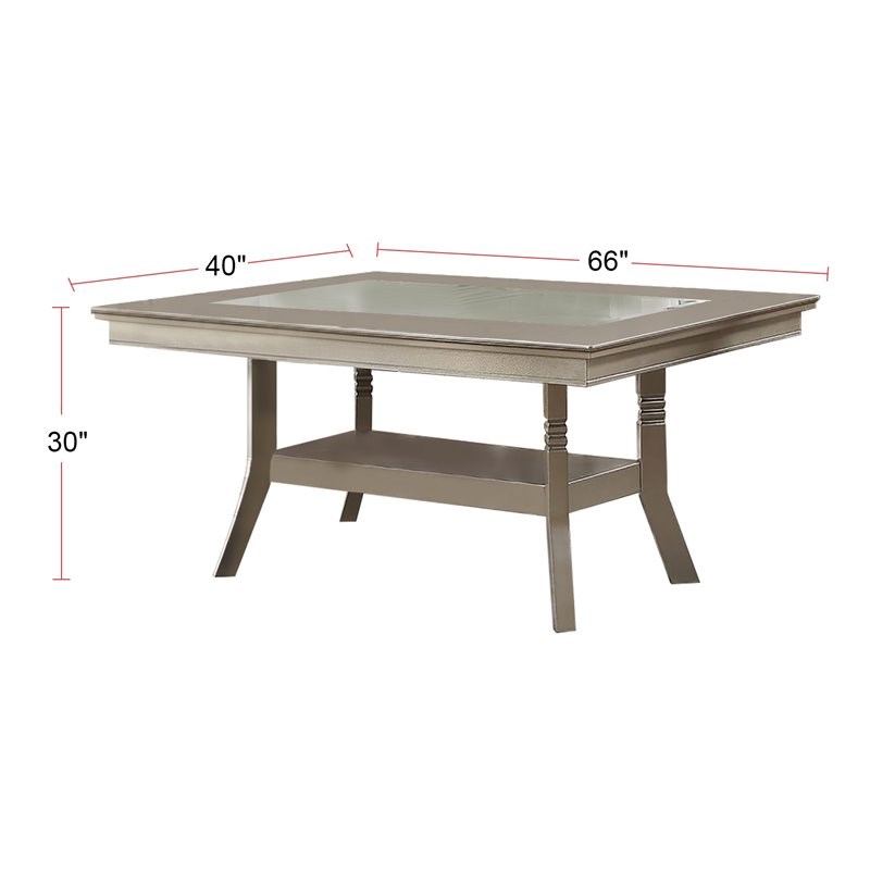 Simple Relax Rectangular MDF & Glass Inserted Top Dining Table in Antique Silver