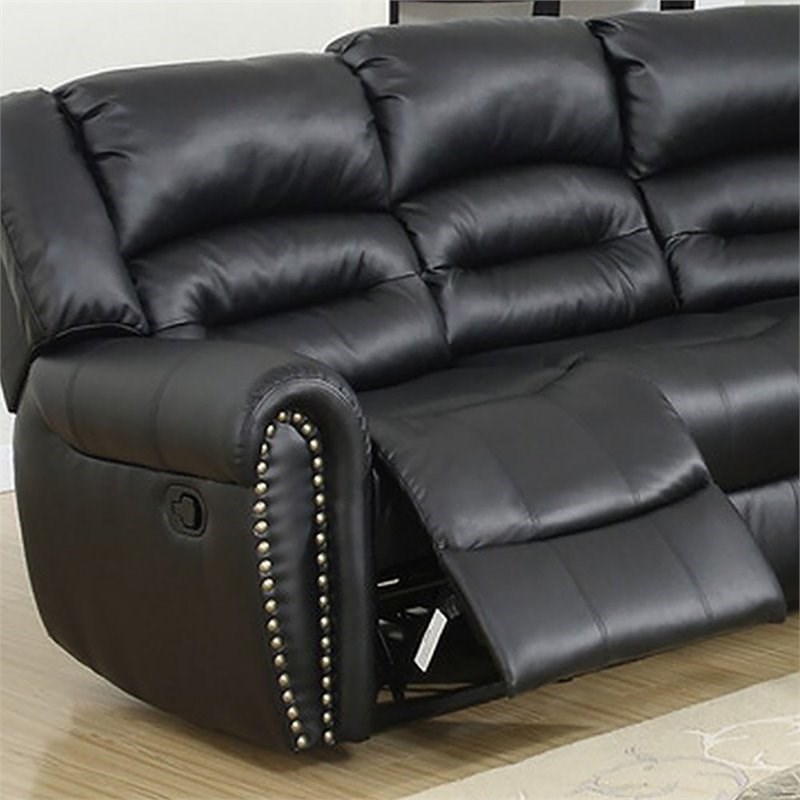 Simple Relax Bonded Faux Leather & Pine Frame Motion Sectional in Black