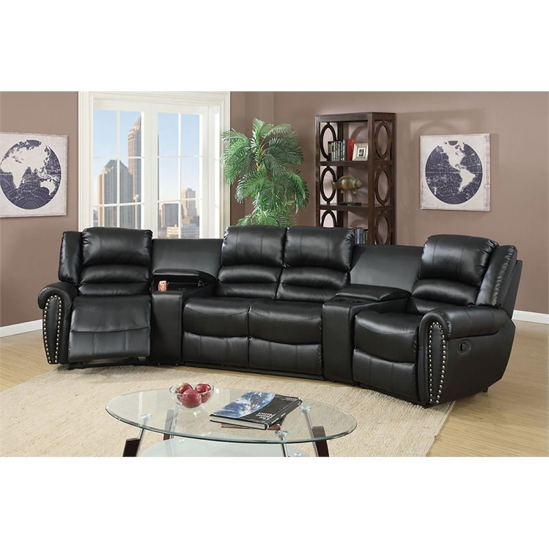 Simple Relax 5-Piece Bonded Faux Leather Motion Sectional in Black