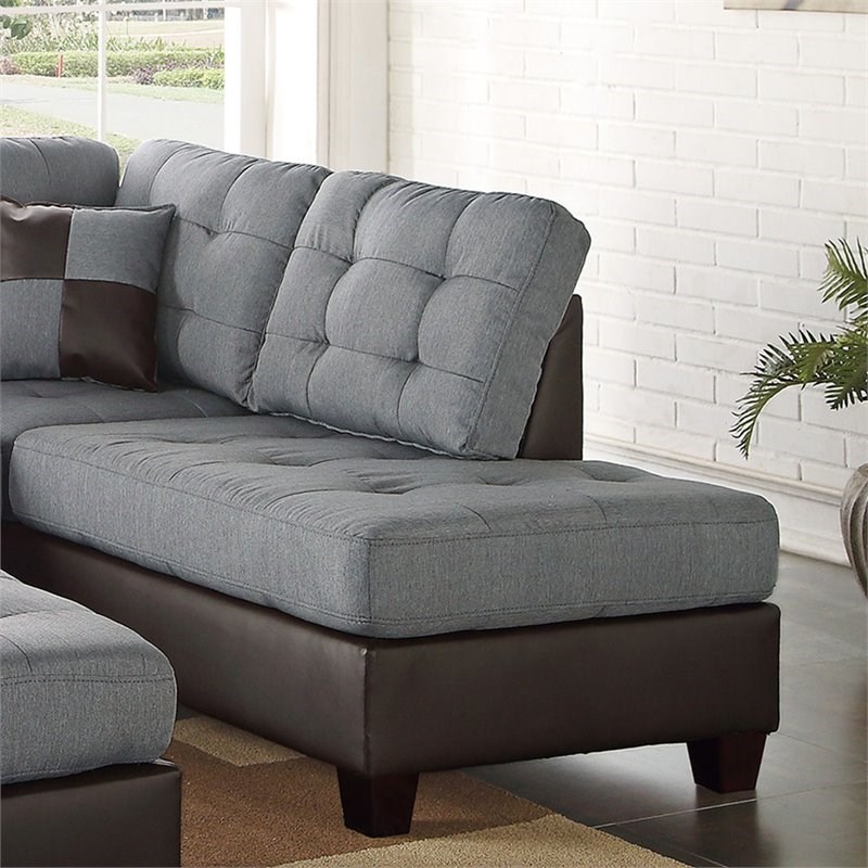 Simple Relax 3-Piece Faux Leather Sectional Sofa with Ottoman in Gray