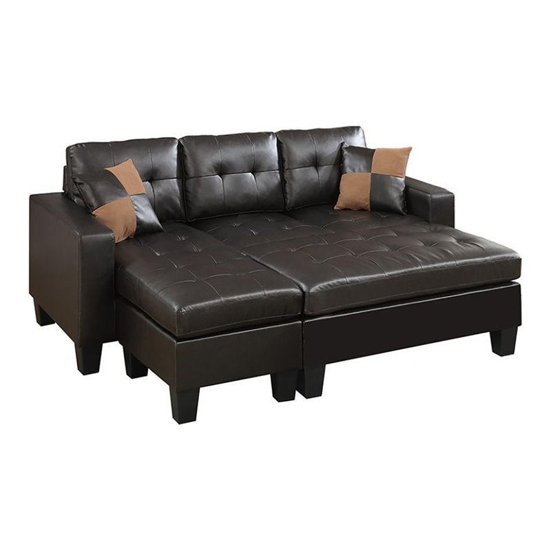 Simple Relax Bonded Faux Leather Sectional Sofa with Ottoman in Brown