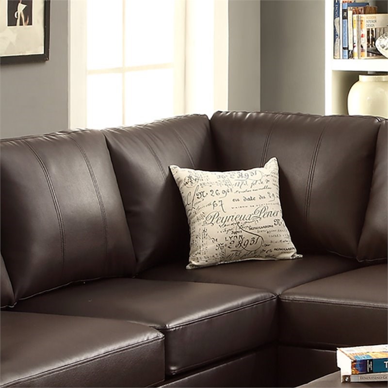 Simple Relax 2-Piece Bonded Faux Leather Sectional Sofa Set in Espresso