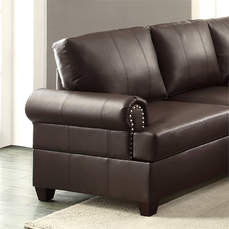 Simple Relax 2-Piece Bonded Faux Leather Sectional Sofa Set in Espresso