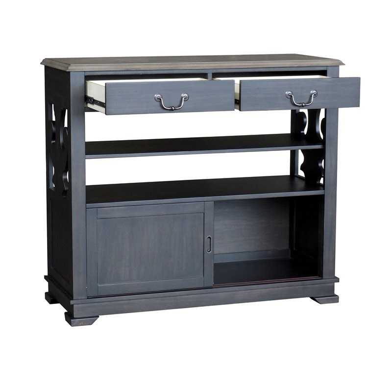 Pilaster Designs Frates Wood Buffet Server with Drawer & Shelves in Black