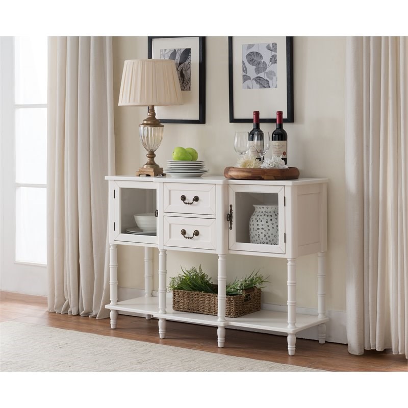 Pilaster Designs Isaiah Wood Console Buffet Display Table with Storage in White