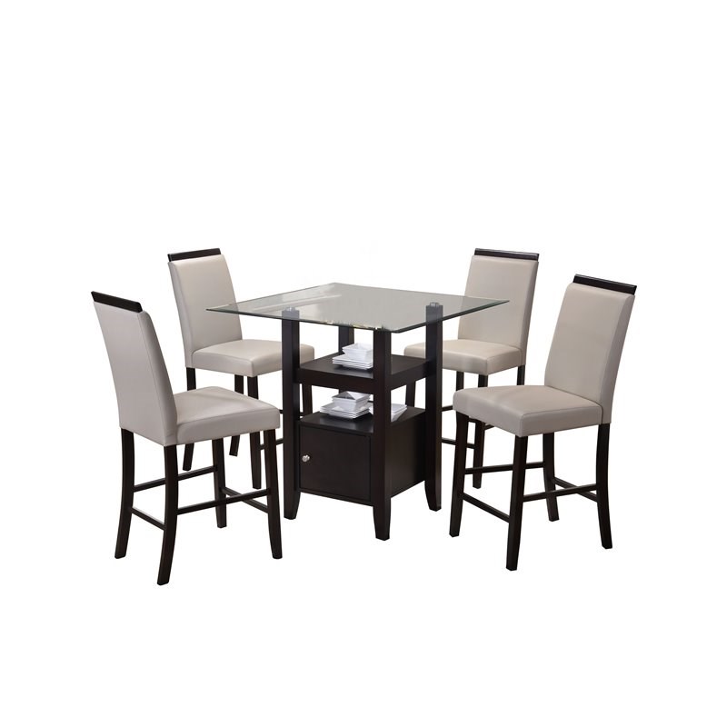 Pilaster Designs Lenn Wood and Faux Leather Dining Set in Gray/Cappuccino