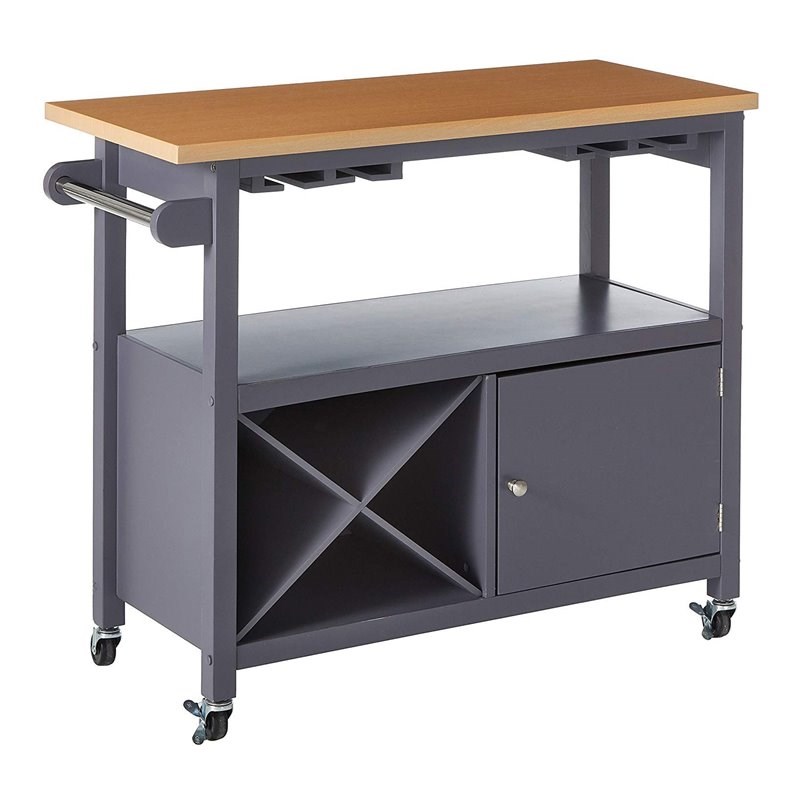 Pilaster Designs Jose Transitional Wood Kitchen Island Serving Cart in Gray