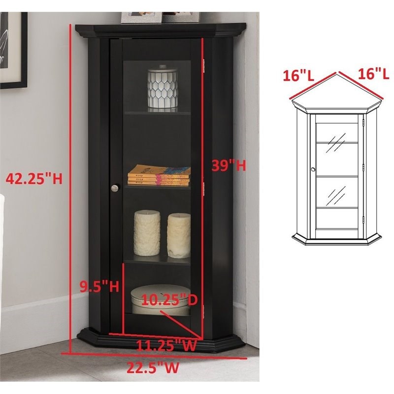 Pilaster Designs Didan 3-shelf Contemporary Wood Curio Storage Cabinet in Black