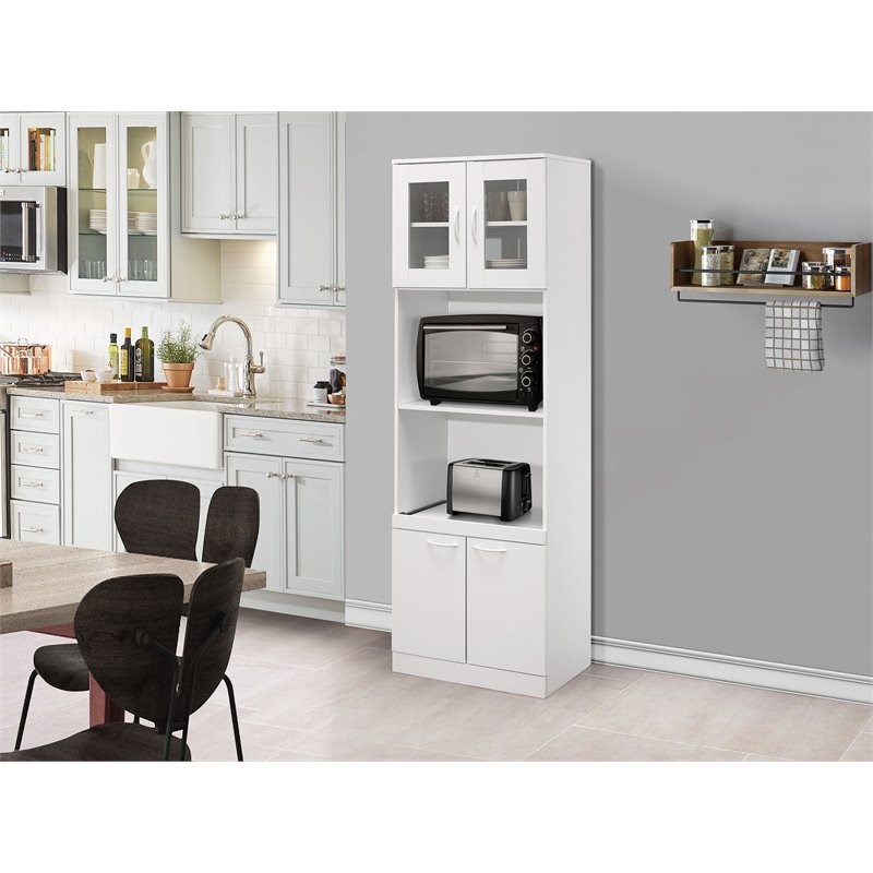 Pilaster Designs Gremlin Wood Kitchen Storage Pantry Microwave Cabinet in White
