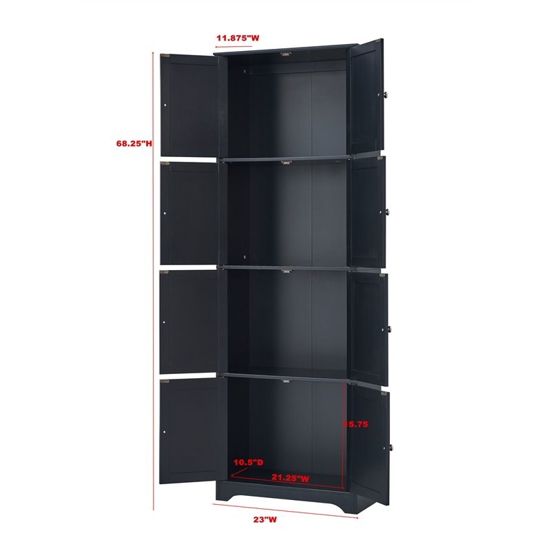 Pilaster Designs Burnham 4-tier Wood Kitchen Pantry Storage Cabinet in Black