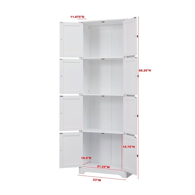 Pilaster Designs Burnham 4-tier Wood Kitchen Pantry Storage Cabinet in White
