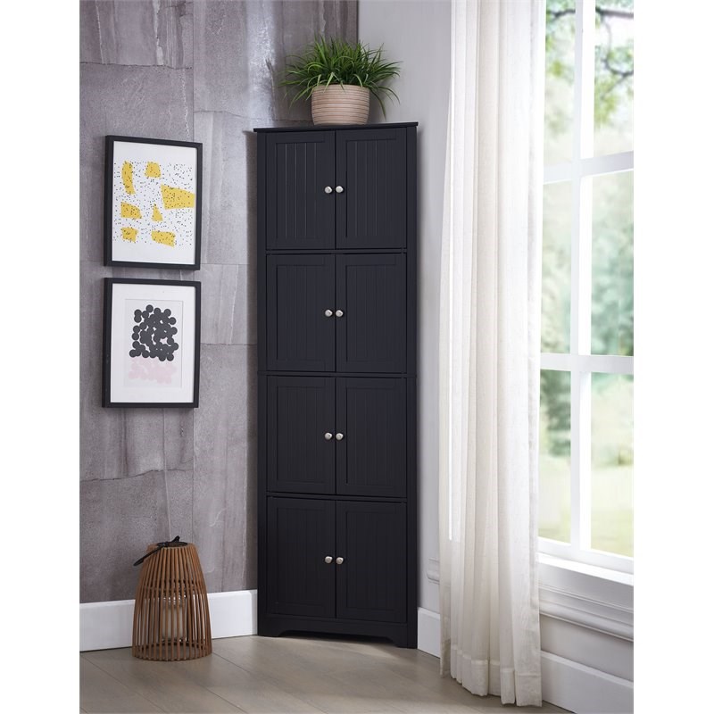 Pilaster Designs Burnham 4-tier Wood Corner Kitchen Pantry Cabinet in Black