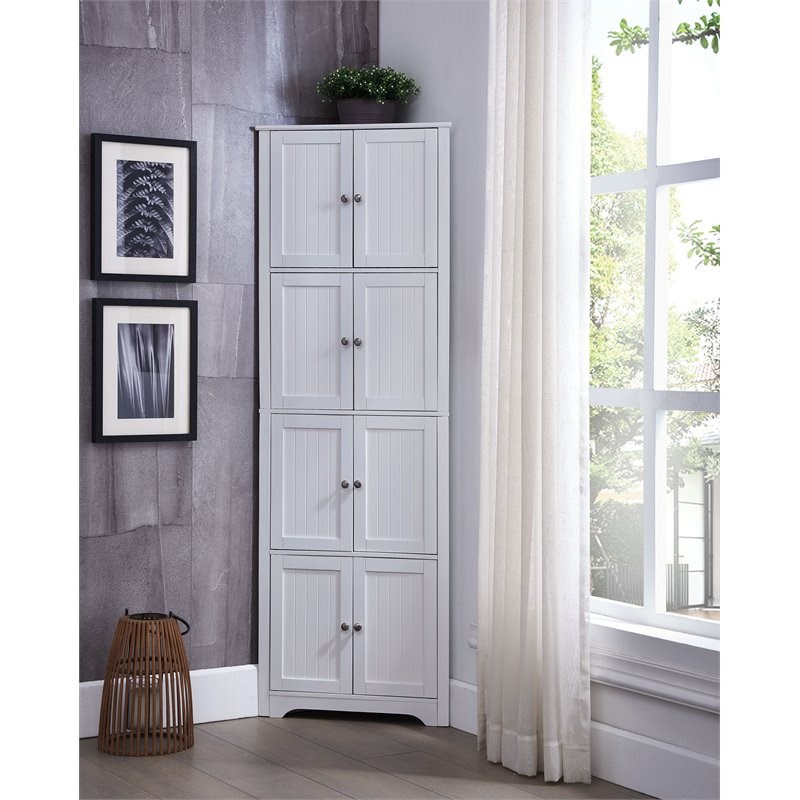 Pilaster Designs Burnham 4-tier Wood Corner Kitchen Pantry Cabinet in White