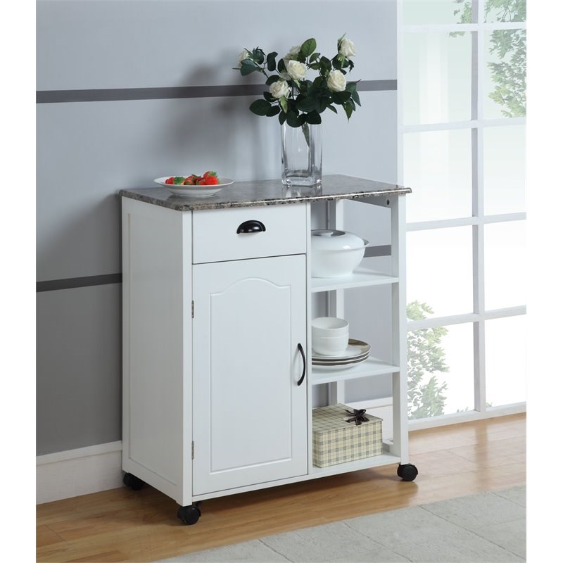Pilaster Designs Brody Contemporary Wood Kitchen Island Serving Cart in White