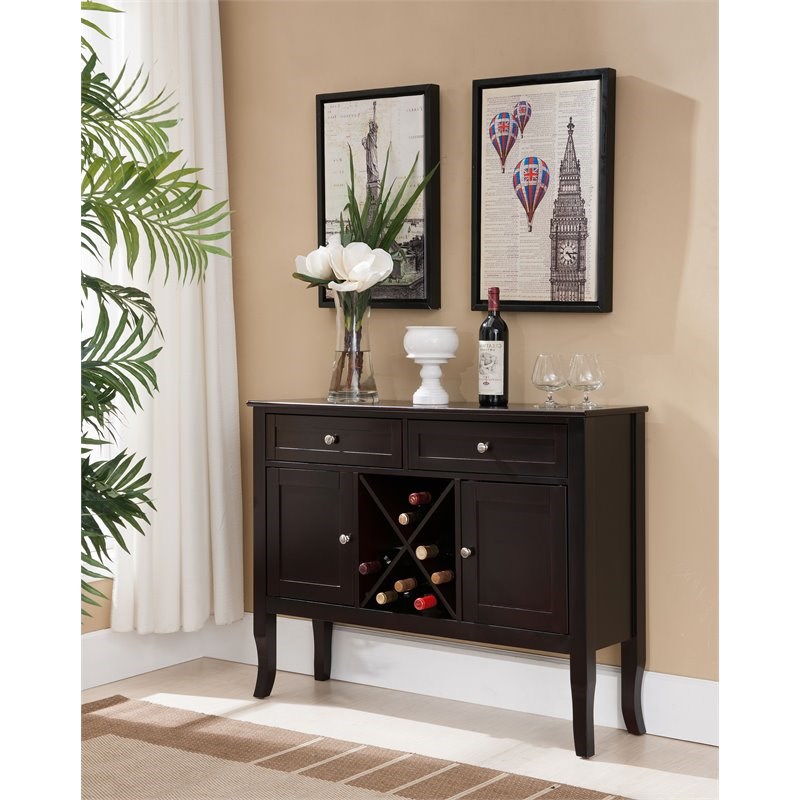 Pilaster Designs Eric Contemporary Wood Wine Cabinet with Drawers in Dark Cherry
