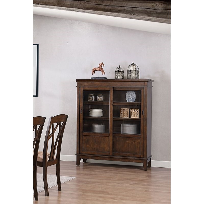 Pilaster Designs Mindy Contemporary Wood China Curio Display Cabinet in Cherry