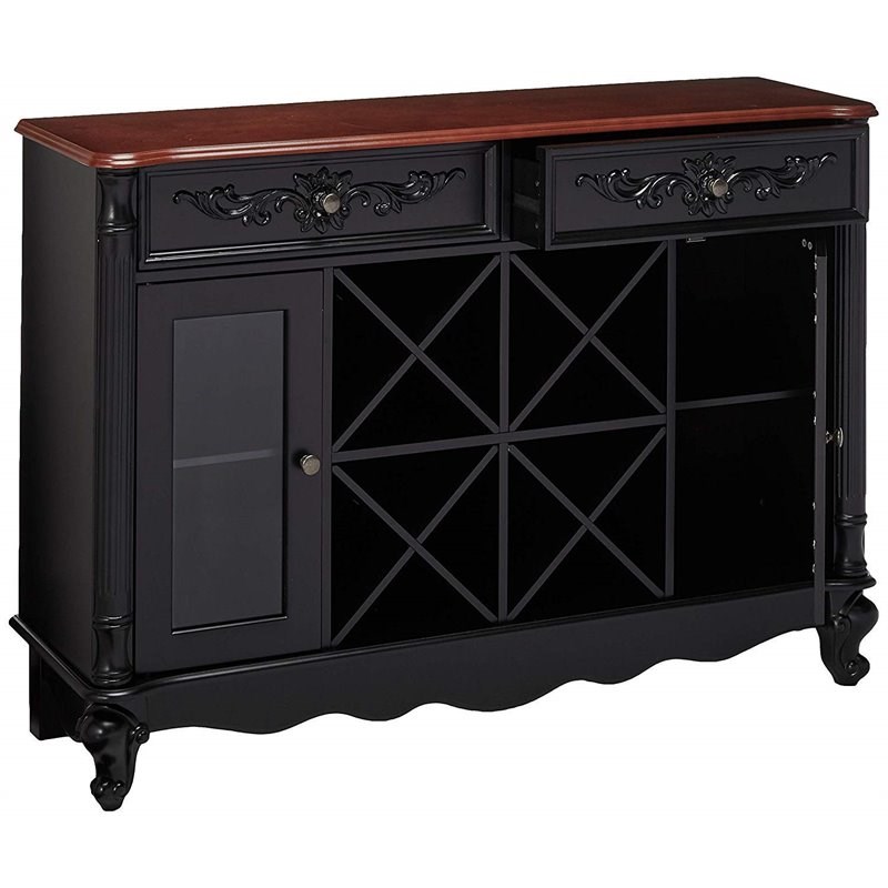 Pilaster Designs Paul Contemporary Wood Buffet Server Wine Cabinet in Black