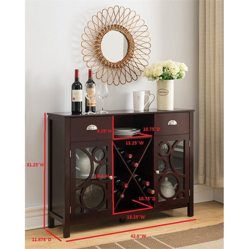Pilaster Designs Finn Contemporary Wood Buffet Server with Wine Rack in Cherry