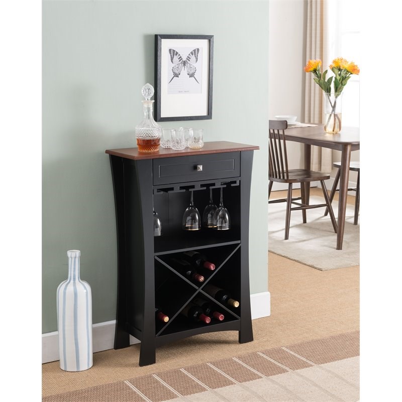 Pilaster Designs Jasper Wood Wine Storage and Bar Cabinet in Black/Natural