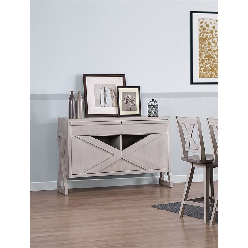 Pilaster Designs Figaro Wood Buffet Server Cabinet with Drawers in Wash Gray