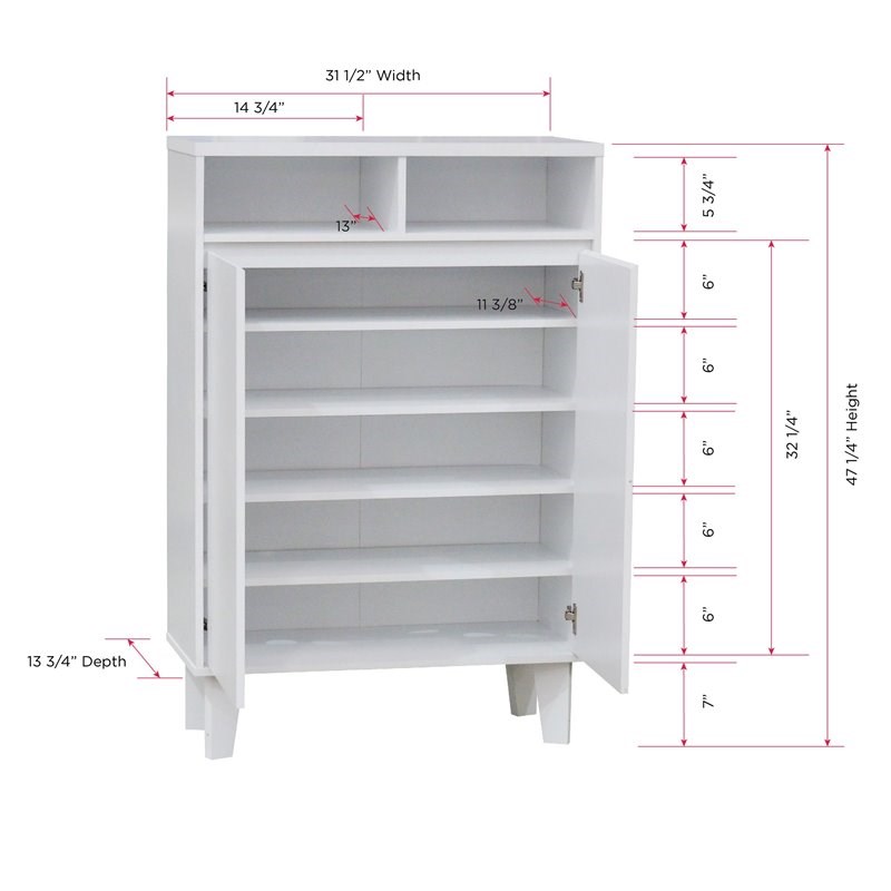 Pilaster Designs Yaiza 2-door Wood Shoe Storage Cabinet with 7 Shelves in White
