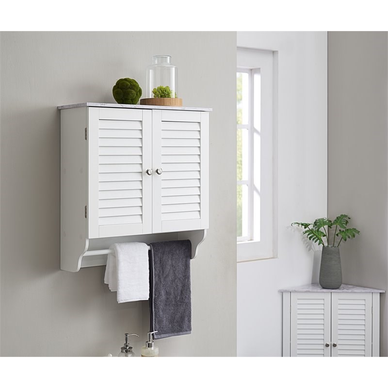 Pilaster Designs Trevita Wood Wall Mounted Bathroom Storage Cabinet in White