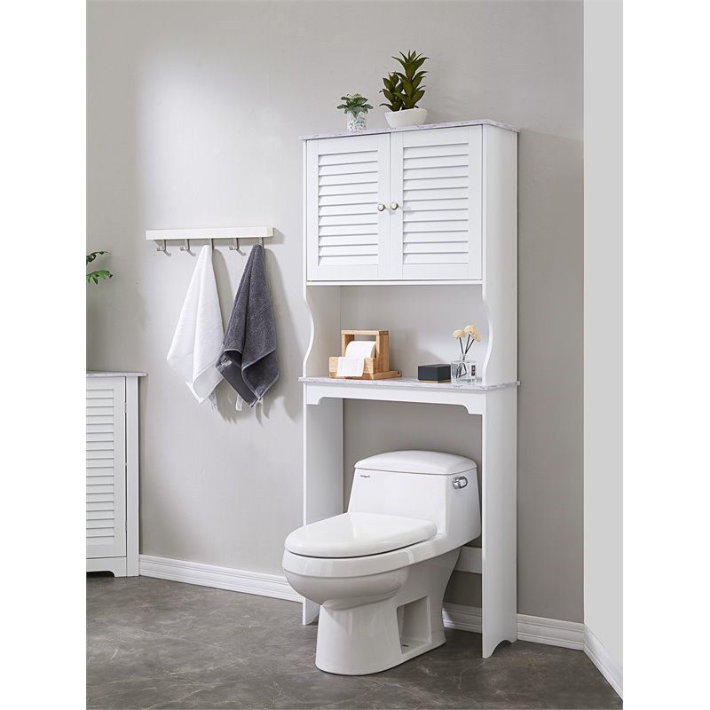 Pilaster Designs Trevita Wood Toilet Bathroom Spacesaver Organizer in White