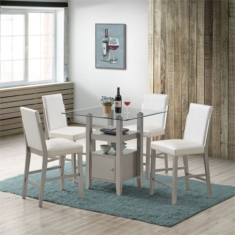 Pilaster Designs Luder Square Wood & Glass Counter Height Dining Table in Clear