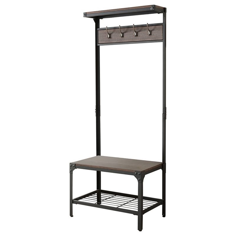Pilaster Designs Catalina Metal Hall Tree with Coat Rack and Storage in Black 
