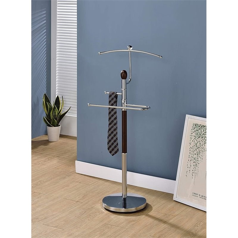 Pilaster Designs Franky Modern Metal and Wood Valet Stand in Walnut/Chrome