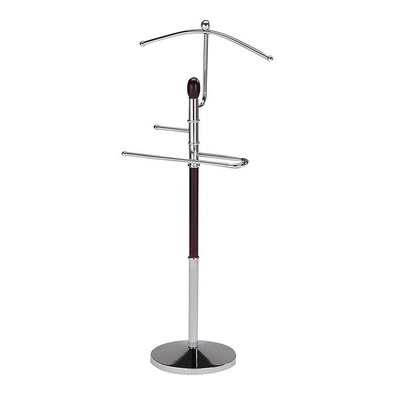 Pilaster Designs Franky Modern Metal and Wood Valet Stand in Walnut/Chrome