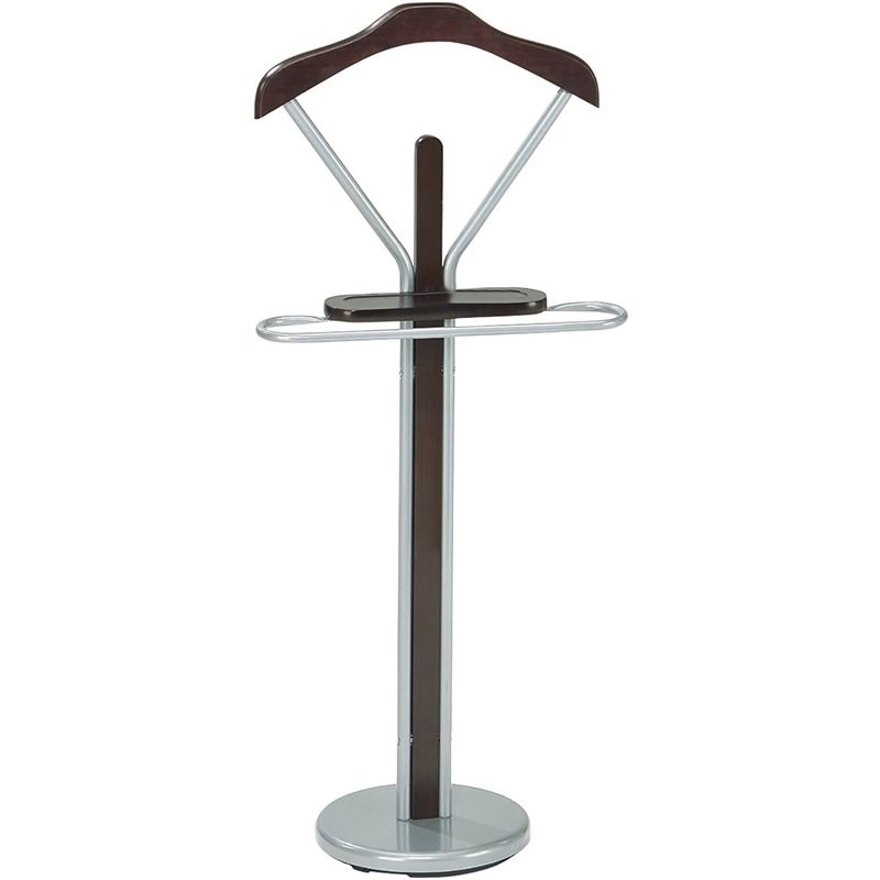 Pilaster Designs Frewyn Modern Metal and Wood Valet Stand in Walnut/Chrome