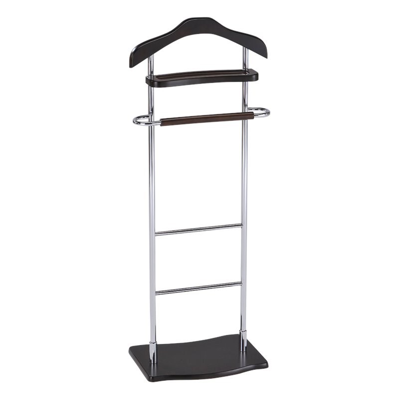 Pilaster Designs Fleta Traditional Metal and Wood Valet Stand in Walnut/Chrome