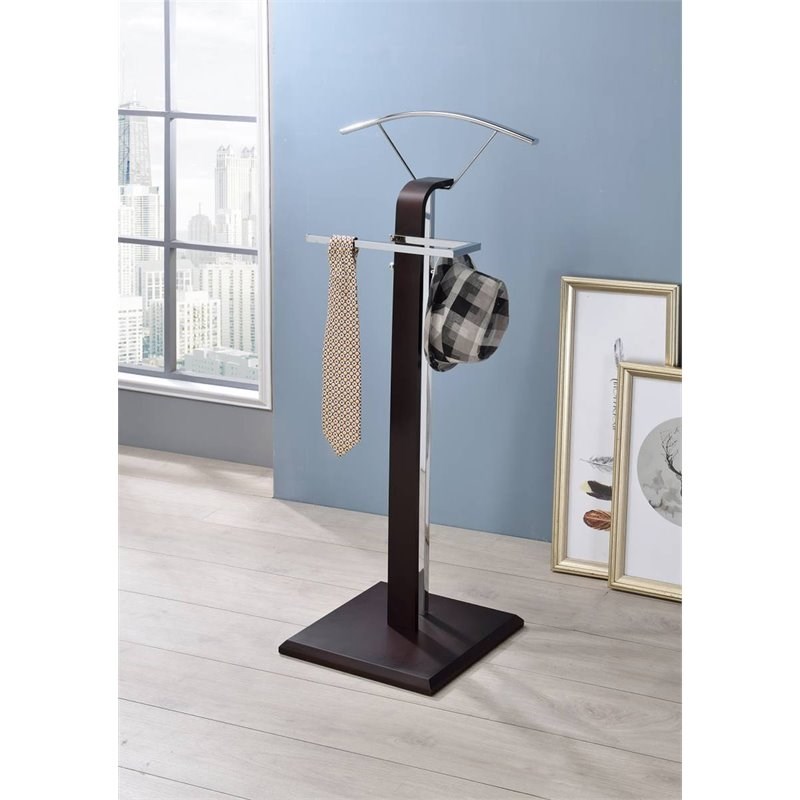 Pilaster Designs Fauna Metal and Wood Suit Rack Valet Stand in Walnut/Chrome