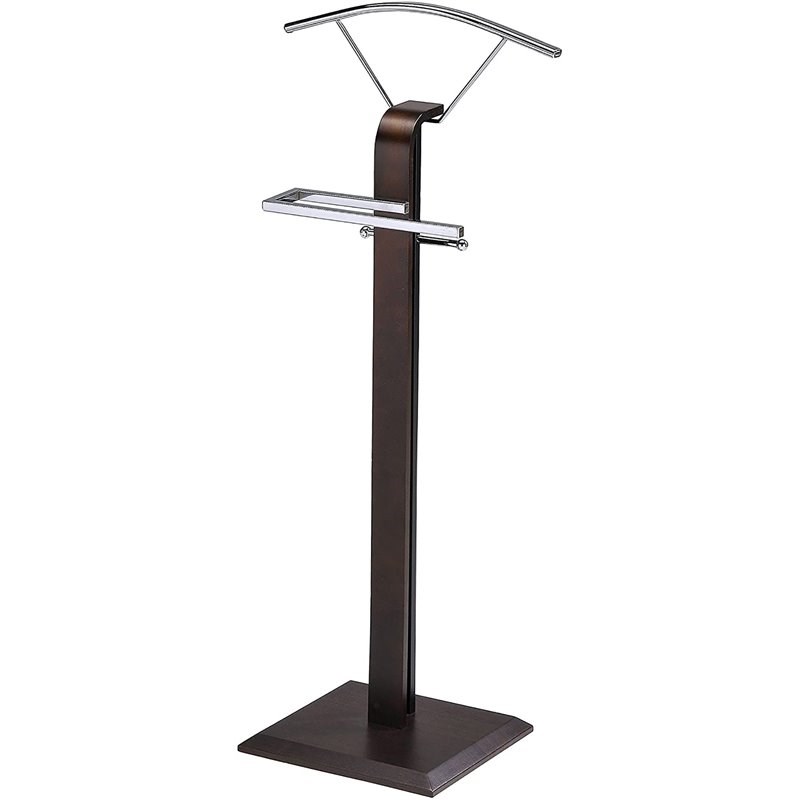 Pilaster Designs Fauna Metal and Wood Suit Rack Valet Stand in Walnut/Chrome